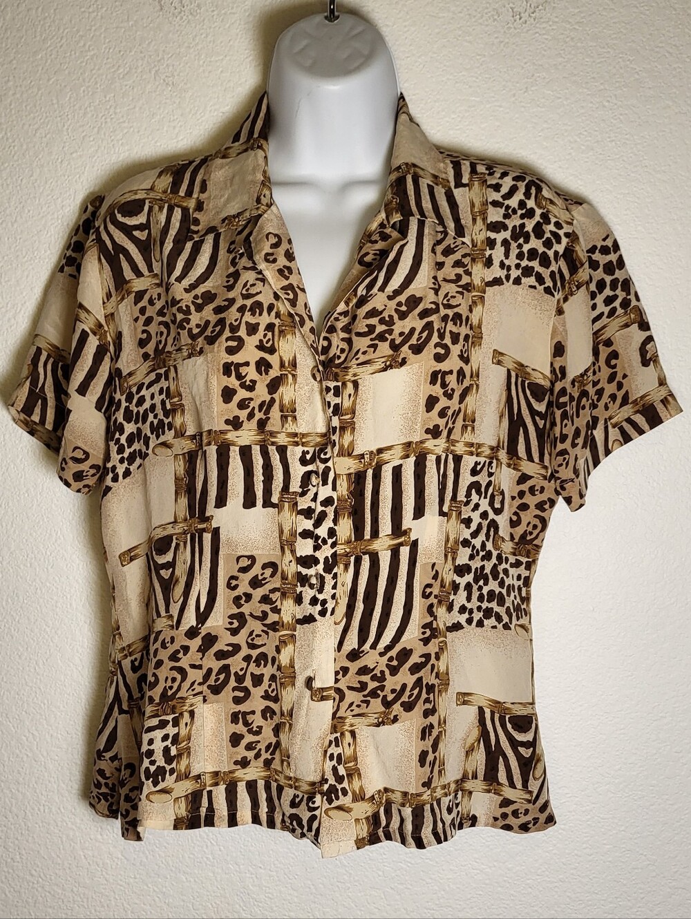 Allison Taylor Animal Print 100% Silk Blouse size Small